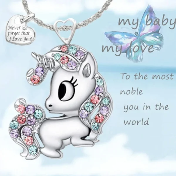 Collar unicornio colorido para mujer con circones brillantes, joyería creativa, regalo especial para cumpleaños y aniversarios, diseño único y vibrante, accesorio duradero y original.