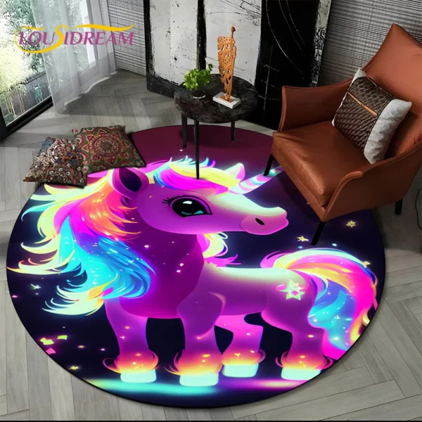 Alfombra redonda 3D de unicornio para niños, decoración infantil colorida y mágica, suave y fácil de limpiar, ideal para dormitorios y salas de estar, estimula la imaginación de los pequeños, perfecta para regalar en cumpleaños.