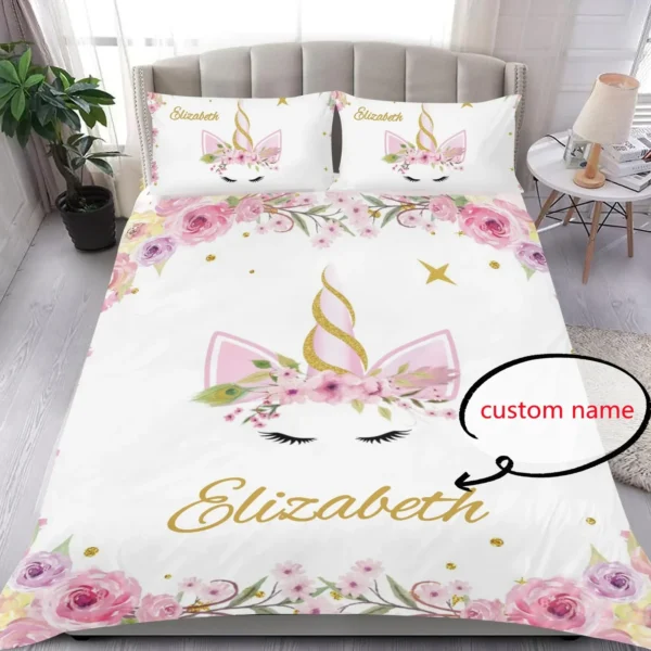 Juego de cama unicornio personalizado para niños, ideal para transformar la habitación en un mundo de fantasía, con diseño atractivo y materiales de alta calidad.
