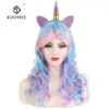 Peluca sintética multicolor de unicornio para cosplay, ideal para disfraces de Halloween y eventos, 24 pulgadas, colores vibrantes, diseño ligero y cómodo, fácil de peinar y mantener.